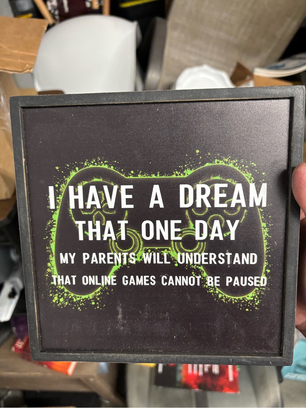Hobby Lobby Gaming Quote Humor Framed MDF Hanging Wall Plaque Sign 12x12 in